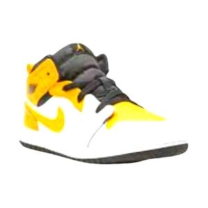 Boys Mid 1 Mid Top University Gold white and Black Jordan Sneakers size 4